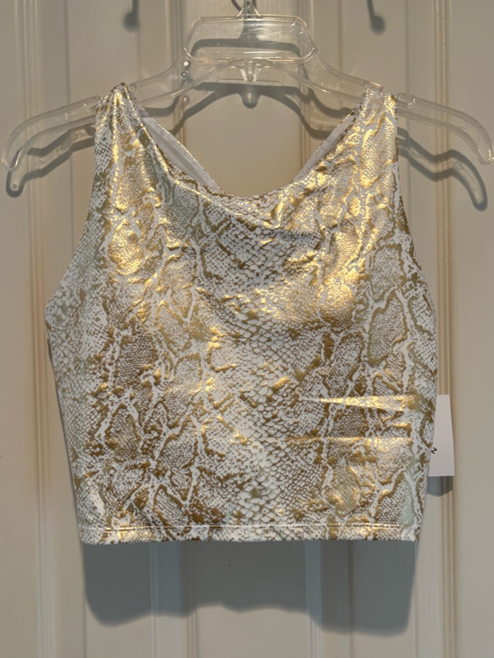 Mono B White and Gold Snake-Print Crop Tank